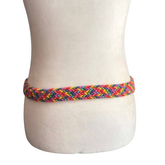 Braided Rainbow Multicolor Belt Cotton Genuine Bonded Brown Buckle Size Medium - Picture 2 of 5